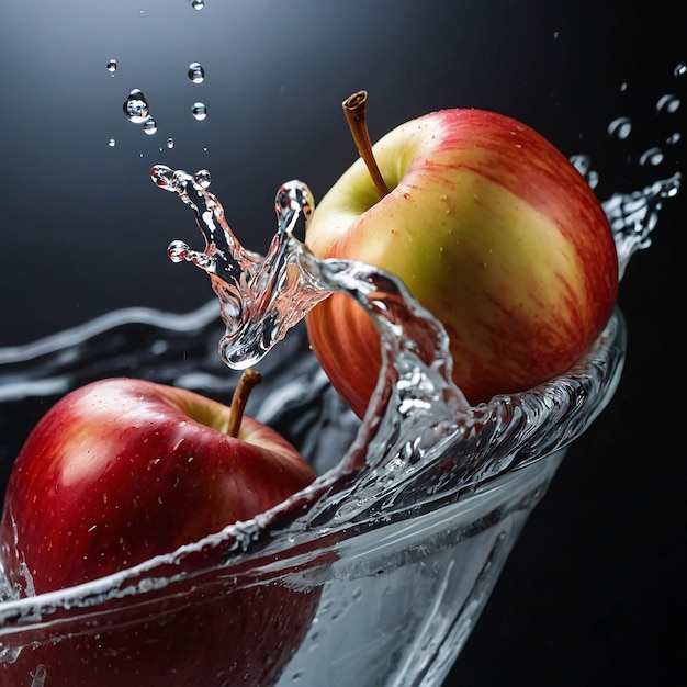 Zdjęcie zdjęcie premium red apple splashing with water fresh szablon reklamy tła