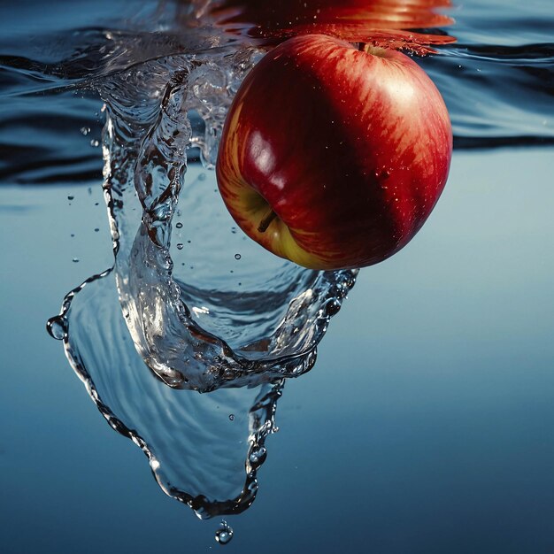 Zdjęcie zdjęcie premium red apple splashing with water fresh szablon reklamy tła