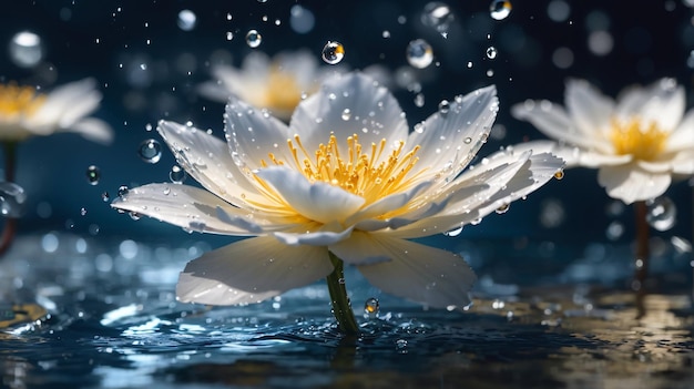 zdjęcie premium żywego, kolorowego kwiatu lotosu lilii wodnej na stawie lub jeziorze z pluskiem wody