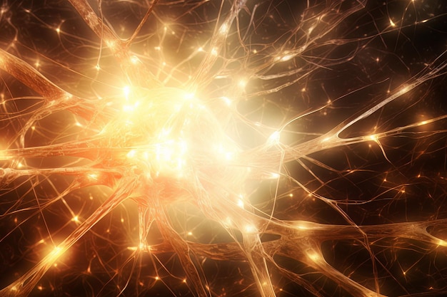 Zdjęcie promieniujących synaps mózgu ze światłem