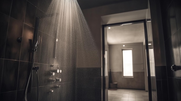 Zdjęcie prysznica z płynącą wodą i parą