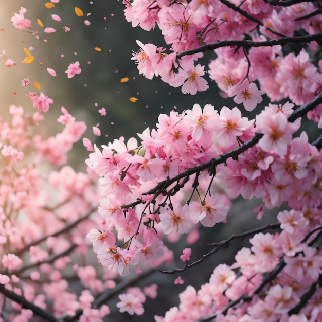 Zdjęcie przedstawiające drzewo z różowymi kwiatami i napisem wiśnia