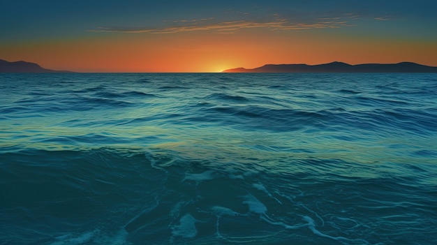 Zdjęcie przedstawiające morze z zachodem słońca w tle