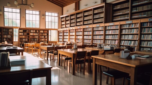 Zdjęcie przedstawiające spokojną atmosferę biblioteki szkolnej