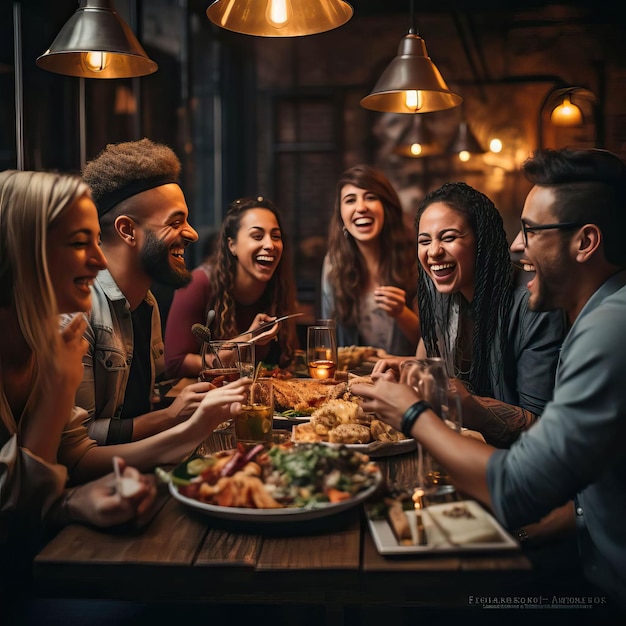 Zdjęcie zdjęcie przyjaciół jedzących posiłek i cieszących się swoim towarzystwem