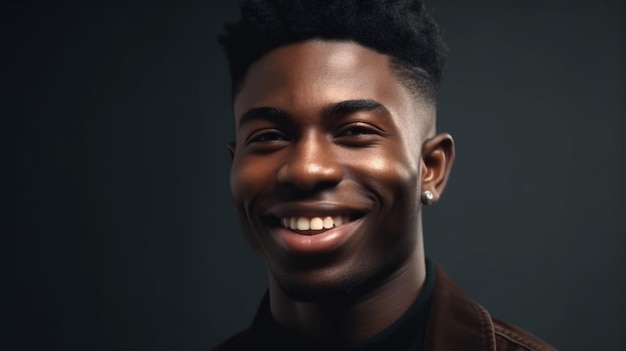 Zdjęcie przyjaznego, uśmiechniętego młodego czarnego mężczyzny.