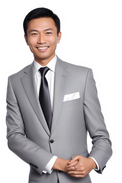 zdjęcie przystojny i przyjazny człowiek azjatyckich biznesowych uśmiech w kolorze formalnym na białym tle