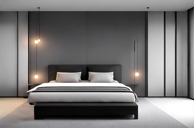 Zdjęcie przytulnej sypialni z przestronnym łóżkiem i stylowymi kinkietami