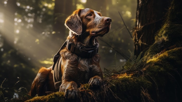 Zdjęcie psa myśliwskiego w lesie czekającego na komendę obserwatora