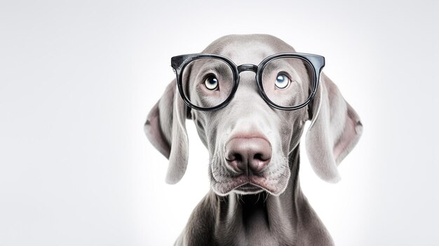 Zdjęcie zdjęcie psa weimaranera z okularami izolowanymi na białym tle