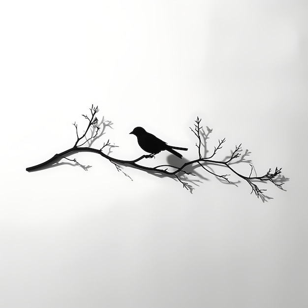 Zdjęcie ptaka jako sylwetka cienia gałęzi drzewa wyrzuconego na ścianę Crisp and Art Concept Scene Calm Peace