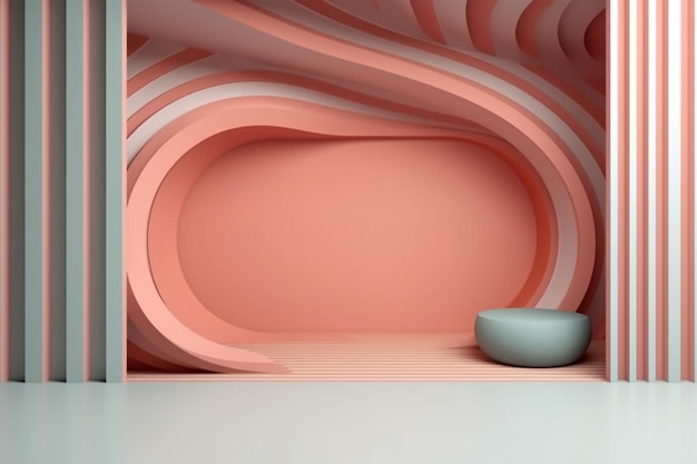Zdjęcie pustego stoiska z produktem i minimalistyczna ilustracja wnętrza 3D