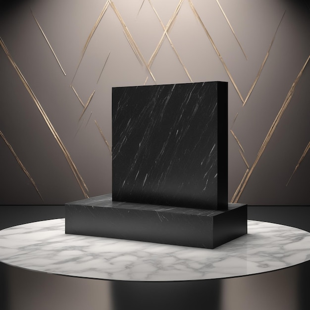 zdjęcie pusty czarny kamień wystawa produktu scena 3d tło z ramą rockowy stojak na podium ciemna tekstura