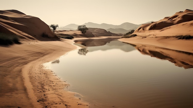 Zdjęcie pustyni i spokojnej rzeki