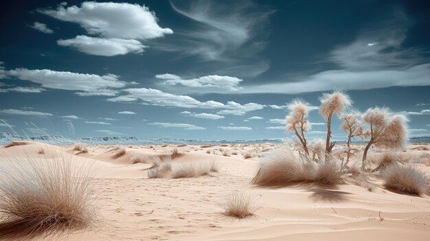 Zdjęcie zdjęcie pustyni z filtrem podczerwonym na wydmach piaskowych