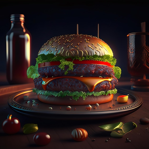 Zdjęcie pysznego burgera w restauracji Generative AI