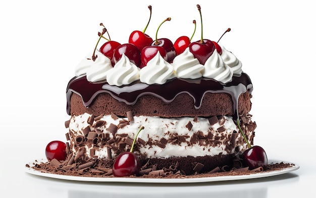 Zdjęcie pysznego ciasta czekoladowego i kawałków ciasta z wiśniami
