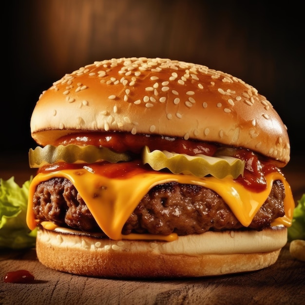 zdjęcie pysznego hamburgera z sosem i serem