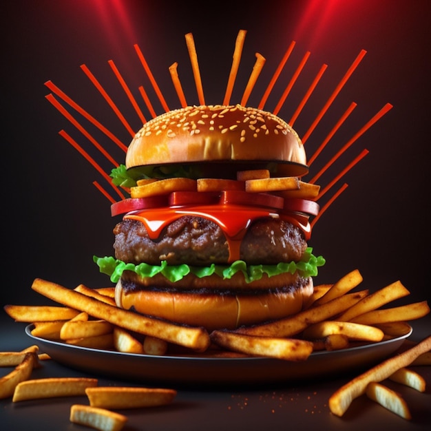 zdjęcie pysznego i luksusowego produktu hamburgerowego stworzonego przy użyciu generatywnej sztucznej inteligencji