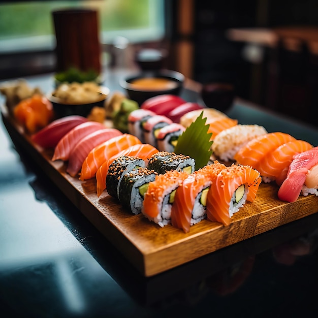 zdjęcie pysznego talerza sushi w restauracji Sushi różne rodzaje sushi