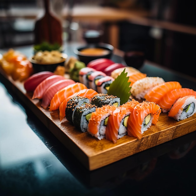 zdjęcie pysznego talerza sushi w restauracji Sushi różne rodzaje sushi