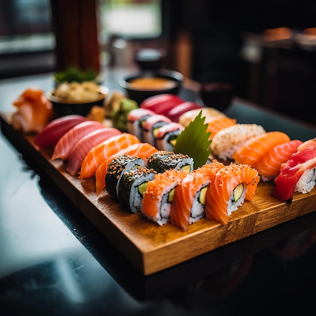 zdjęcie pysznego talerza sushi w restauracji Sushi różne rodzaje sushi