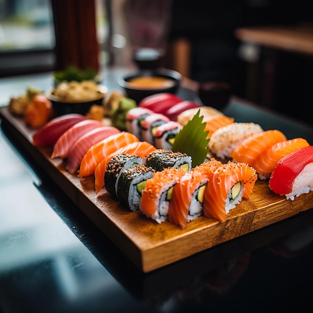 zdjęcie pysznego talerza sushi w restauracji Sushi różne rodzaje sushi