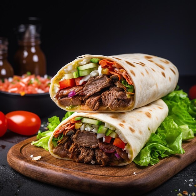 Zdjęcie zdjęcie pysznej i gorącej kurczaka shawarma w izolowanym tle