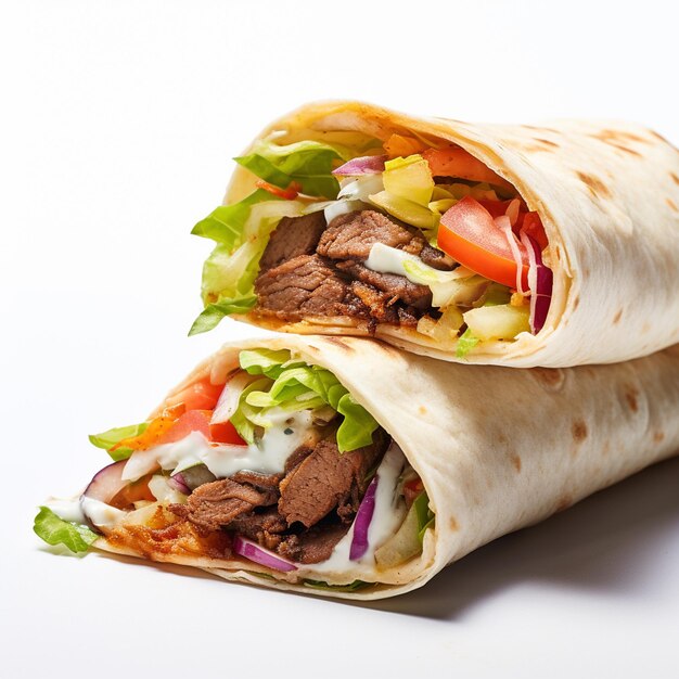 Zdjęcie zdjęcie pysznej i gorącej kurczaka shawarma w izolowanym tle