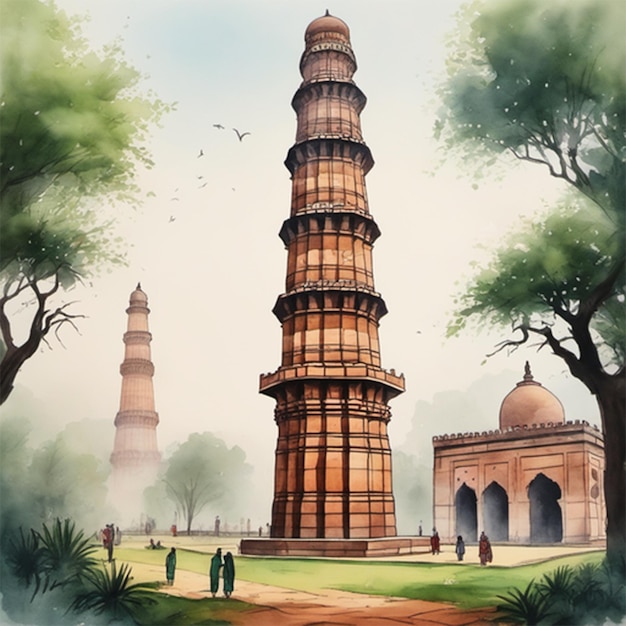 Zdjęcie Qutub Minar wygenerowane przez sztuczną inteligencję