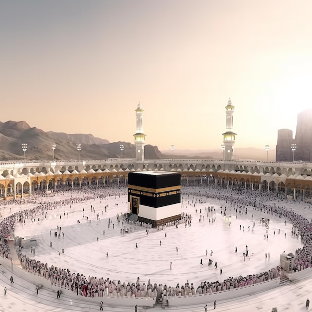 Zdjęcie realistyczne Kaaba Mekki muzułmanów w Hajj tawaf