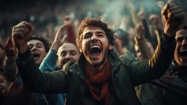 Zdjęcie rozbrzmiewającego tłumu na stadionie piłkarskim