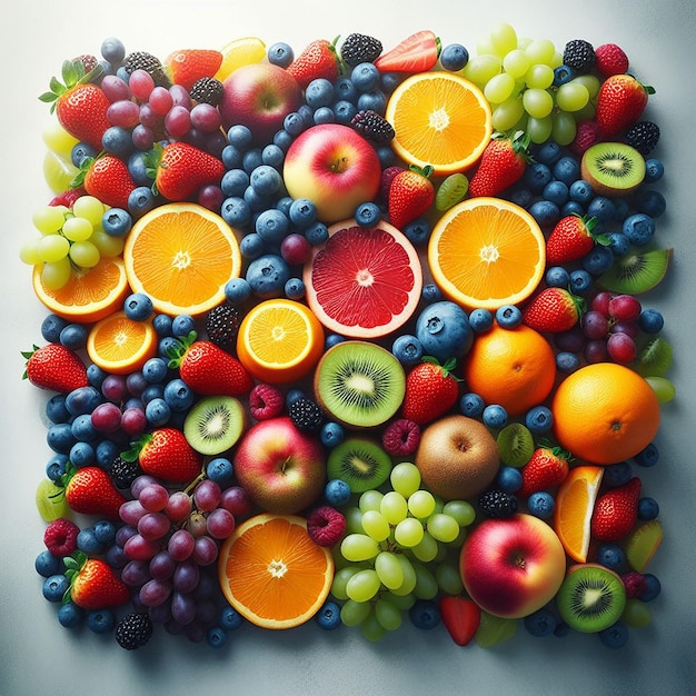 zdjęcie różnorodnych owoców, w tym jednego, który mówi owoc
