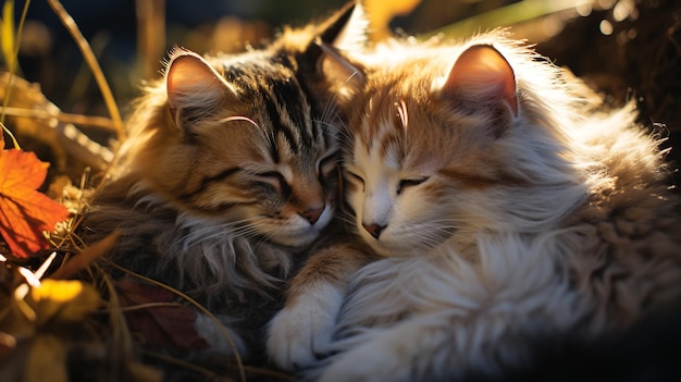 Zdjęcie roztopienia serca dwóch kotów z naciskiem na wyrażenie miłości