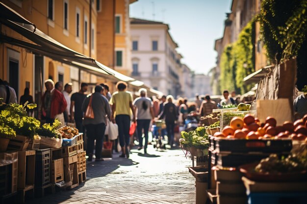 Zdjęcie ruchliwego rynku ulicznego w Rzymie