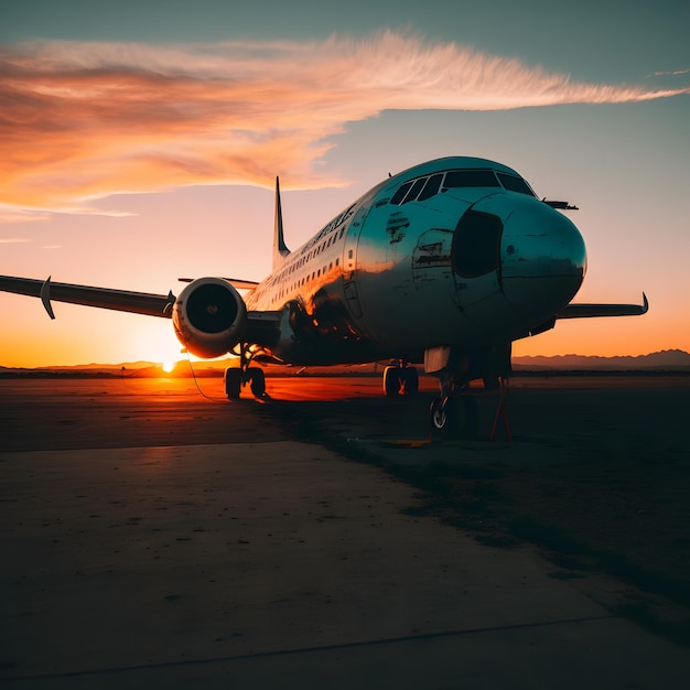 zdjęcie samolotu o zachodzie słońca piękna fotografia
