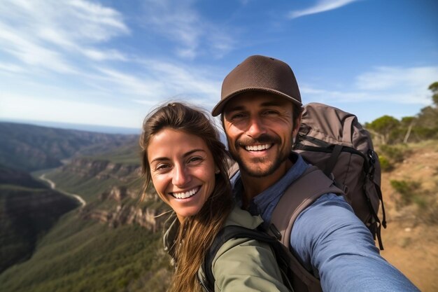 Zdjęcie selfie radosnej, promieniejącej, uroczej pary Generative Ai