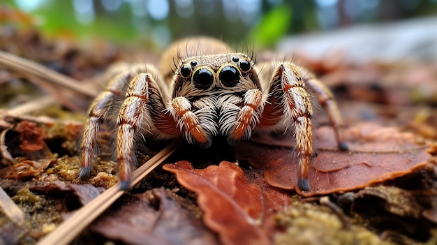 Zdjęcie skakającego pająka na ziemi