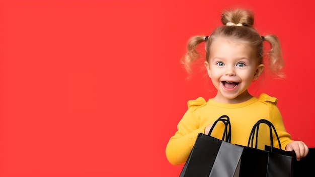 Zdjęcie zdjęcie słodkiej dziewczyny z torbami na zakupy czarny piątek świąteczne wyprzedaże i zniżki