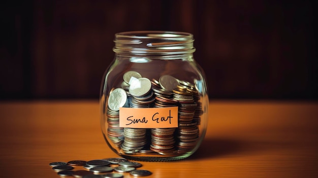 Zdjęcie słoika z pieniędzmi z napisami o celach oszczędnościowych