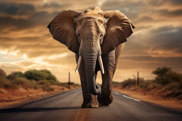 zdjęcie słonia idącego po drodze