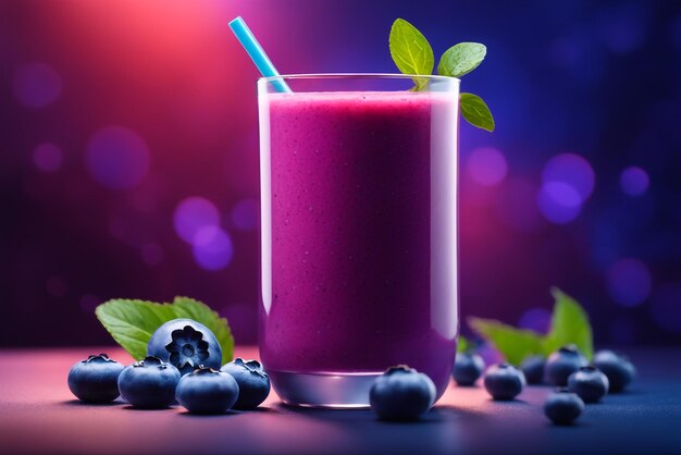 zdjęcie smoothie z jagodami z ciemnym tłem jagodowym