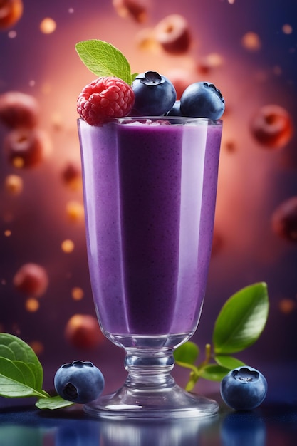 Zdjęcie zdjęcie smoothie z jagodami z ciemnym tłem jagodowym