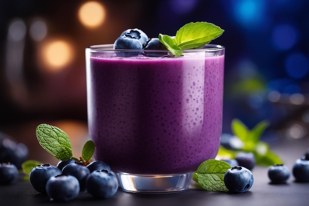 Zdjęcie zdjęcie smoothie z jagodami z ciemnym tłem jagodowym