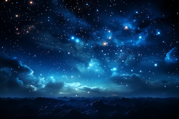 Zdjęcie śniącego nocnego nieba hipnotyzującego nocnego nieba błyszczącego z niebieską niebieską poniedziałkową tapetą telefonu