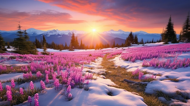 zdjęcie śnieg łąka wiosna krajobraz roślin
