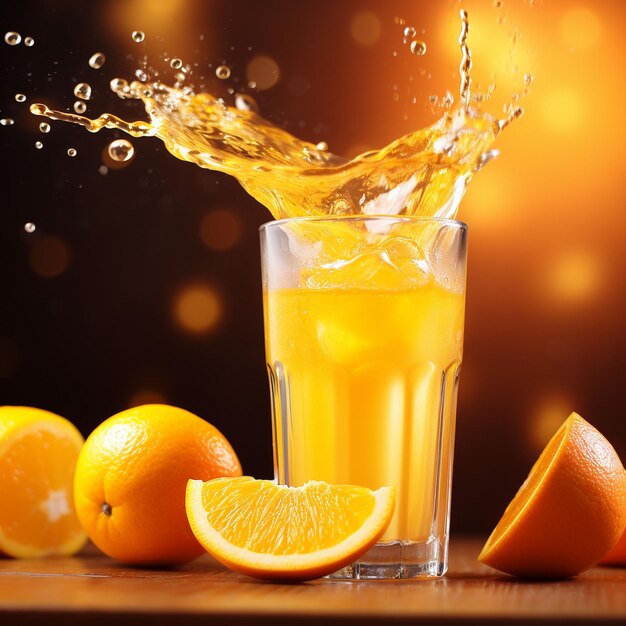 Zdjęcie soku pomarańczowego nalewanego z butelki do