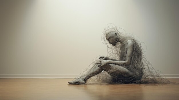 Zdjęcie zdjęcie splątanej rzeźby z drutu minimalistycznego tła pokoju
