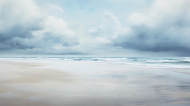 Zdjęcie zdjęcie spokojnej plaży z pochmurnym niebem i miękkim piaskiem