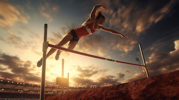 Zdjęcie zdjęcie sportowca lekkoatletycznego unoszącego się nad prętem do skoku w wysokość